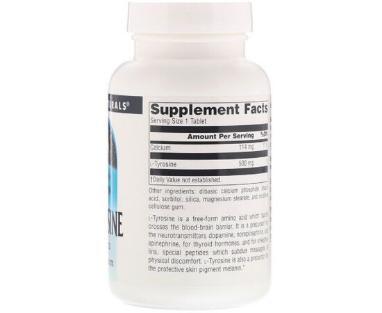 Аминокислота Source Naturals L-Тирозин 500 мг, L-Tyrosine, 100 таблеток (SNS-00190), изображение 2