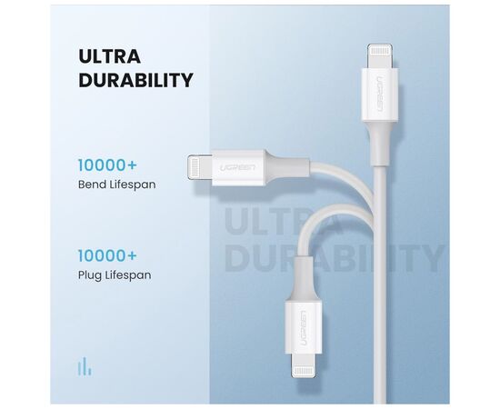 Дата кабель USB-C to Lightning 1.0m US171 MFI White Ugreen (US171/10493), изображение 6 Дата кабель USB-C to Lightning 1.0m US171 MFI White Ugreen (US171/10493), изображение 6