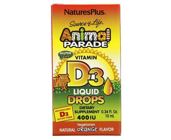 Витаминно-минеральный комплекс Natures Plus Витамин D3 400 МЕ для Детей, Вкус апельсина, Animal Parade, Vitamin D3 (NAP-29941)