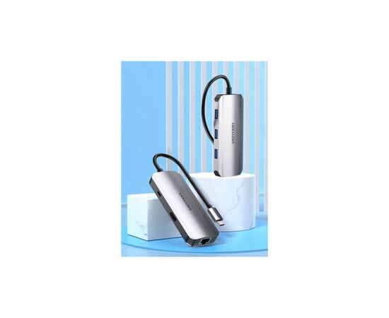 Концентратор Vention USB3.1 Type-C --> HDMI/USB 3.0x3/RJ45/PD 100W Hub 6-in-1 (TOHHB), изображение 2 Концентратор Vention USB3.1 Type-C --> HDMI/USB 3.0x3/RJ45/PD 100W Hub 6-in-1 (TOHHB), изображение 2
