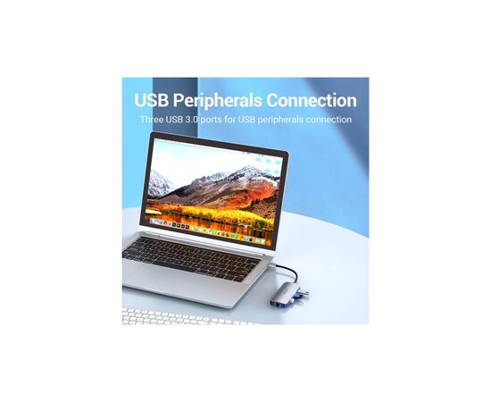 Концентратор Vention USB3.1 Type-C --> HDMI/USB 3.0x3/RJ45/PD 100W Hub 6-in-1 (TOHHB), изображение 5 Концентратор Vention USB3.1 Type-C --> HDMI/USB 3.0x3/RJ45/PD 100W Hub 6-in-1 (TOHHB), изображение 5