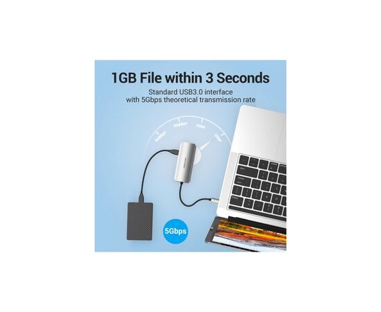 Концентратор Vention USB3.1 Type-C --> HDMI/USB 3.0x3/RJ45/PD 100W Hub 6-in-1 (TOHHB), изображение 6 Концентратор Vention USB3.1 Type-C --> HDMI/USB 3.0x3/RJ45/PD 100W Hub 6-in-1 (TOHHB), изображение 6