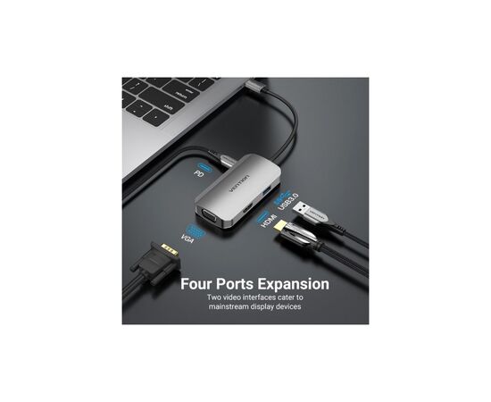 Концентратор Vention USB3.1 Type-C --> HDMI/VGA/USB 3.0/PD 100W Hub 4-in-1 (TOAHB), изображение 4 Концентратор Vention USB3.1 Type-C --> HDMI/VGA/USB 3.0/PD 100W Hub 4-in-1 (TOAHB), изображение 4