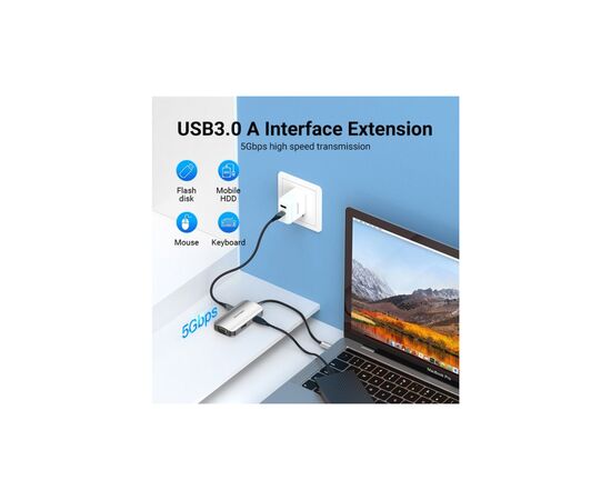 Концентратор Vention USB3.1 Type-C --> HDMI/VGA/USB 3.0/PD 100W Hub 4-in-1 (TOAHB), изображение 6 Концентратор Vention USB3.1 Type-C --> HDMI/VGA/USB 3.0/PD 100W Hub 4-in-1 (TOAHB), изображение 6