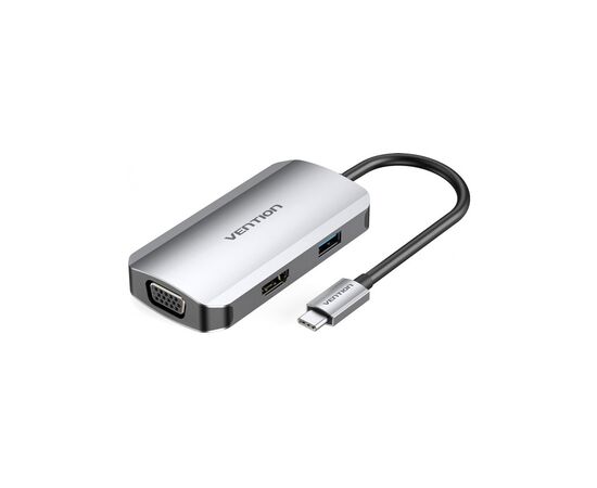 Концентратор Vention USB3.1 Type-C --> HDMI/VGA/USB 3.0/PD 100W Hub 4-in-1 (TOAHB)
