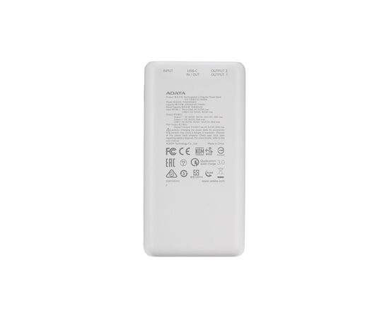 Батарея универсальная ADATA P20000QCD 20000mAh, PD/18W, QC/3.0, USB-C, USB*2, white (PB931040), изображение 3 Батарея универсальная ADATA P20000QCD 20000mAh, PD/18W, QC/3.0, USB-C, USB*2, white (PB931040), изображение 3