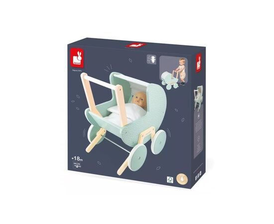 Коляска для ляльок Janod м'ятна (J05900), зображення 5 Коляска для ляльок Janod м'ятна (J05900), зображення 5