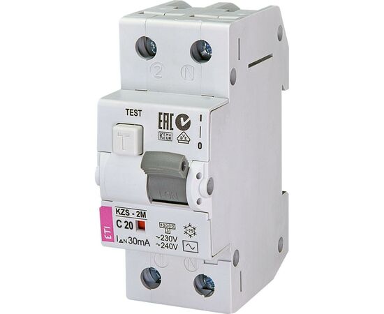 Дифференциальный автоматический выключатель ETI KZS-2M C 20/0,03 тип AC (10kA)