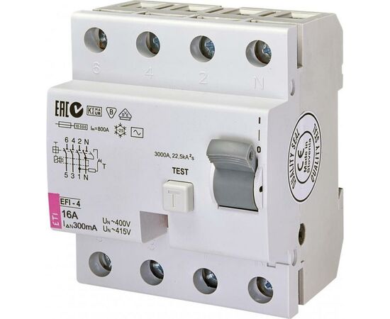 Дифференциальное реле (УЗО) ETI (УЗО) EFI-4 AC 16/0.3 тип AC (10kA)