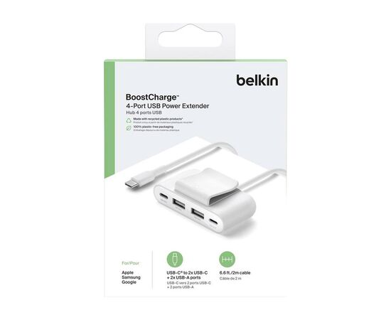 Концентратор Belkin BoostCharge 2хUSB-C/2хUSB-A 2.0m white (no data transfer) (BUZ001BT2MWHB7), изображение 5 Концентратор Belkin BoostCharge 2хUSB-C/2хUSB-A 2.0m white (no data transfer) (BUZ001BT2MWHB7), изображение 5
