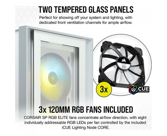 Корпус Corsair iCUE 4000X RGB Tempered Glass White (CC-9011205-WW), изображение 7 Корпус Corsair iCUE 4000X RGB Tempered Glass White (CC-9011205-WW), изображение 7