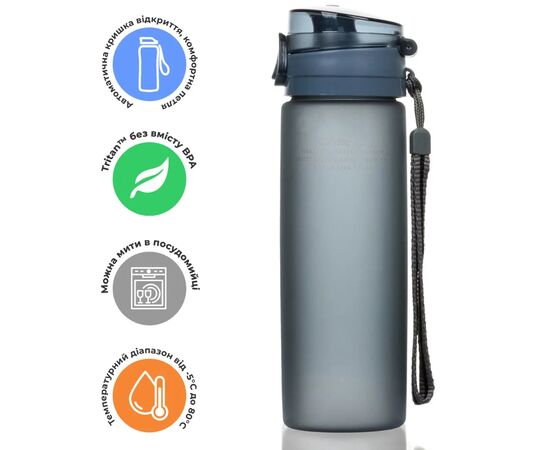 Бутылка для воды Casno 650 мл KXN-1157 Tritan Сіра (KXN-1157_Grey_Tritan), изображение 10 Бутылка для воды Casno 650 мл KXN-1157 Tritan Сіра (KXN-1157_Grey_Tritan), изображение 10