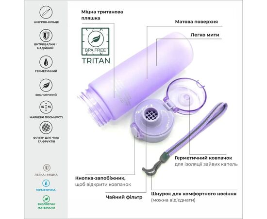 Бутылка для воды Casno 650 мл KXN-1157 Tritan Фіолетова (KXN-1157_Purple_Tritan), изображение 7 Бутылка для воды Casno 650 мл KXN-1157 Tritan Фіолетова (KXN-1157_Purple_Tritan), изображение 7
