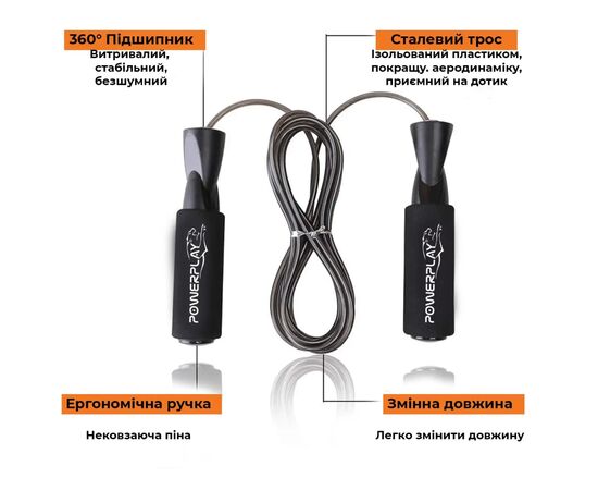 Скакалка PowerPlay 4209 Чорна (PP_4209_Black), изображение 8 Скакалка PowerPlay 4209 Чорна (PP_4209_Black), изображение 8