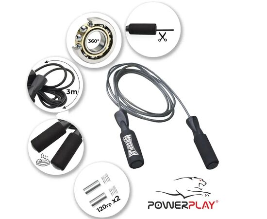Скакалка PowerPlay 4211 швидкісна 120г х 2 Чорна (PP_4211), изображение 2 Скакалка PowerPlay 4211 швидкісна 120г х 2 Чорна (PP_4211), изображение 2
