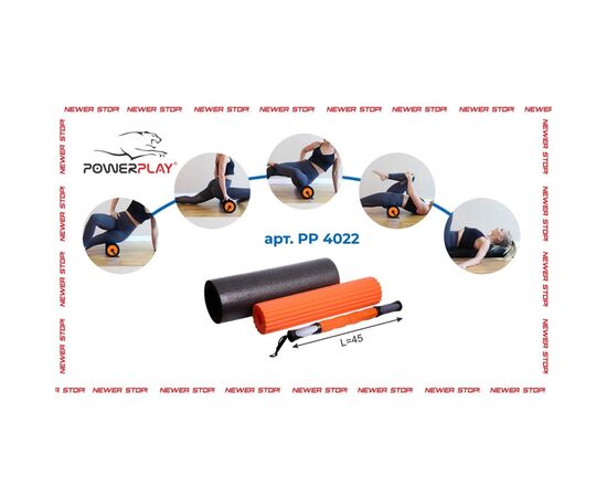 Масажный ролик PowerPlay Therapy Roller 022 Набір 3 в 1 Чорно-Помаранчевий (PP_4022), изображение 6