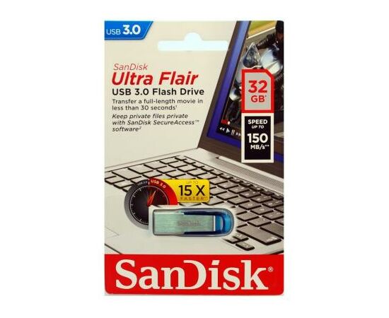 USB флеш накопитель SanDisk 32GB Ultra Flair Blue USB 3.0 (SDCZ73-032G-G46B), изображение 6
