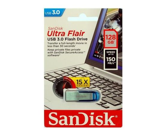 USB флеш накопитель SanDisk 128GB Ultra Flair Blue USB 3.0 (SDCZ73-128G-G46B), изображение 6 USB флеш накопитель SanDisk 128GB Ultra Flair Blue USB 3.0 (SDCZ73-128G-G46B), изображение 6