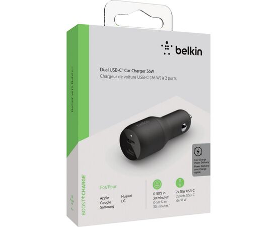 Зарядное устройство Belkin 36W 2хUSB-C PD black (CCB002BTBK), изображение 6 Зарядное устройство Belkin 36W 2хUSB-C PD black (CCB002BTBK), изображение 6