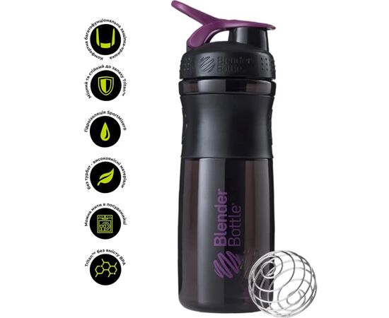 Шейкер спортивный BlenderBottle SportMixer 28oz/820ml Black/Plum (SM 28oz Black/Plum), изображение 8 Шейкер спортивный BlenderBottle SportMixer 28oz/820ml Black/Plum (SM 28oz Black/Plum), изображение 8