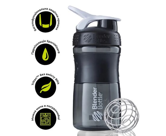 Шейкер спортивный BlenderBottle SportMixer 20oz/590ml Black/White (SM 20oz Black/White), изображение 3 Шейкер спортивный BlenderBottle SportMixer 20oz/590ml Black/White (SM 20oz Black/White), изображение 3