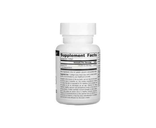 Антиоксидант Source Naturals Витамин D-3, 10000 МЕ, Vitamin D-3, 60 гелевых капсул (SN2791), изображение 2 Антиоксидант Source Naturals Витамин D-3, 10000 МЕ, Vitamin D-3, 60 гелевых капсул (SN2791), изображение 2