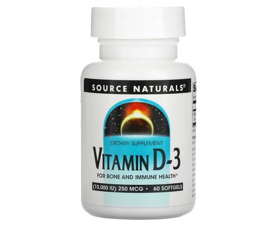 Антиоксидант Source Naturals Витамин D-3, 10000 МЕ, Vitamin D-3, 60 гелевых капсул (SN2791)