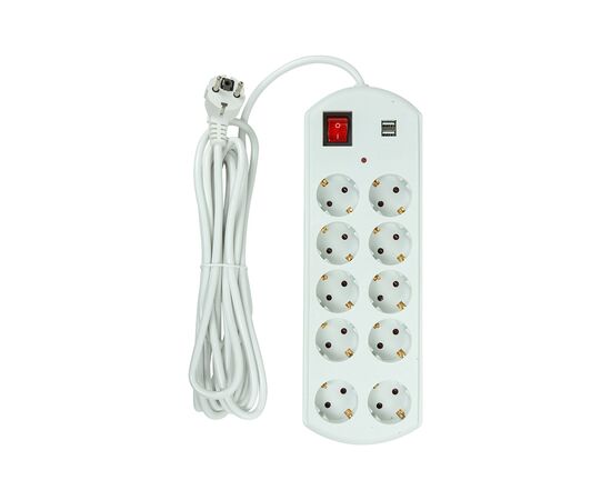 Сетевой фильтр питания PowerPlant 5м, 10 розеток, USB, євро, 100% мідь (YS-N6065/5) (EX610556), изображение 2 Сетевой фильтр питания PowerPlant 5м, 10 розеток, USB, євро, 100% мідь (YS-N6065/5) (EX610556), изображение 2