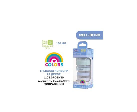 Бутылочка для кормления Chicco Well-Being Colors с силиконовой соской 0м+ 150 мл Мятная (28611.21), изображение 8