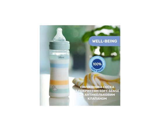 Бутылочка для кормления Chicco Well-Being Colors с силиконовой соской 2м+ 250 мл Мятная (28623.21), изображение 6