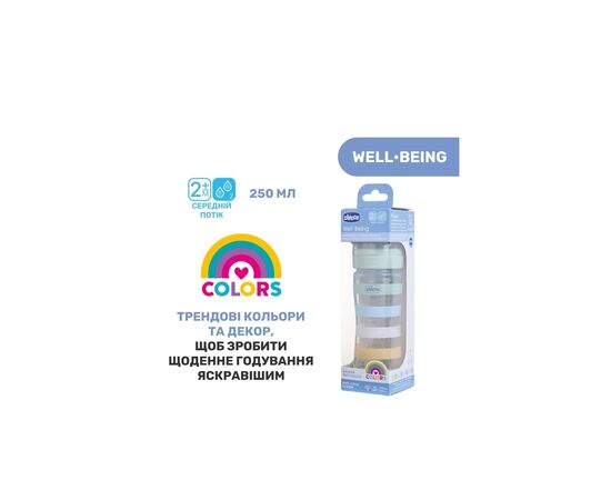 Бутылочка для кормления Chicco Well-Being Colors с силиконовой соской 2м+ 250 мл Мятная (28623.21), изображение 8