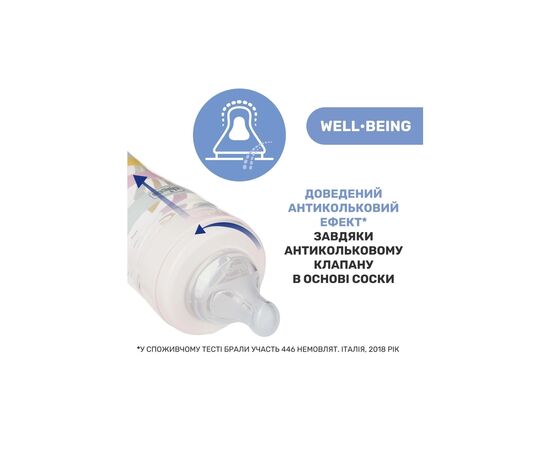 Бутылочка для кормления Chicco Well-Being Colors с силиконовой соской 4м+ 330 мл Оранжевая (28637.31), изображение 5