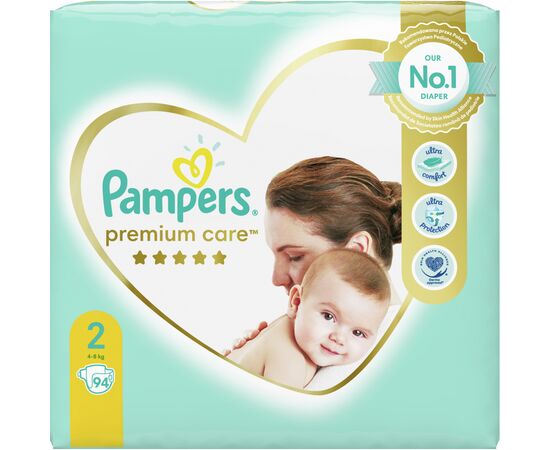Подгузник Pampers Premium Care Mini Размер 2 (4-8 кг), 94 шт (8001841104911), изображение 2 Подгузник Pampers Premium Care Mini Размер 2 (4-8 кг), 94 шт (8001841104911), изображение 2