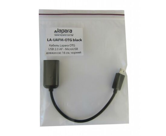 Дата кабель OTG USB 2.0 AF to Micro 5P 0.16m Lapara (LA-UAFM-OTG black), изображение 2 Дата кабель OTG USB 2.0 AF to Micro 5P 0.16m Lapara (LA-UAFM-OTG black), изображение 2