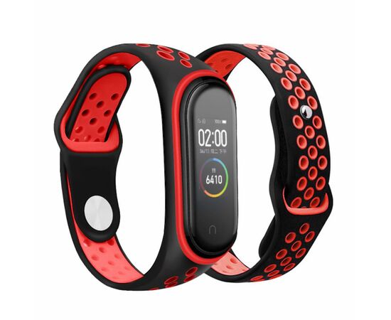 Ремінець до фітнес браслета BeCover Nike Style для Xiaomi Mi Smart Band 5 Black-Red (705153), зображення 2