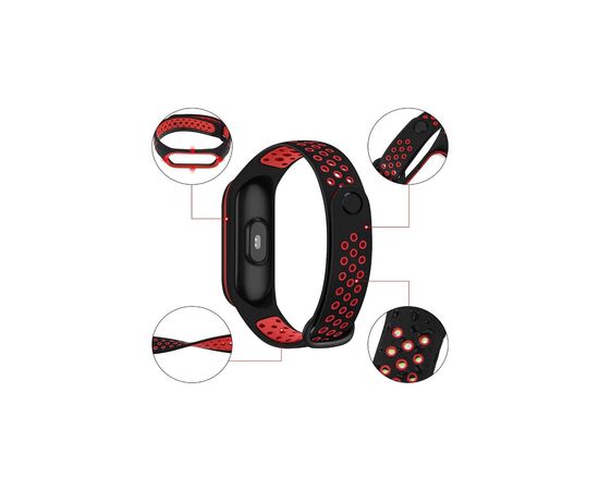 Ремінець до фітнес браслета BeCover Nike Style для Xiaomi Mi Smart Band 5 Black-Red (705153), зображення 3