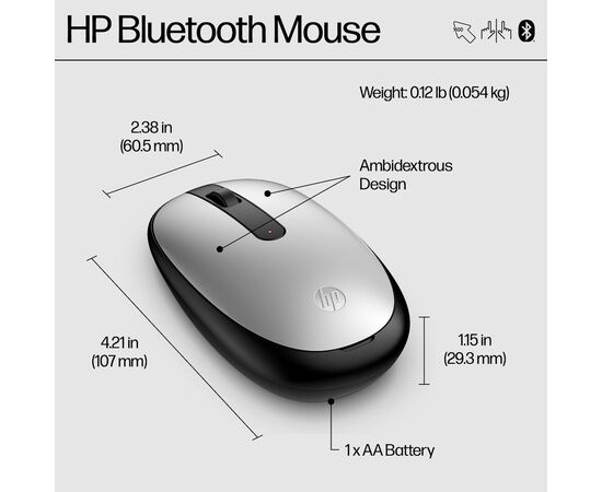 Мышка HP 240 Bluetooth Silver (43N04AA), изображение 4 Мышка HP 240 Bluetooth Silver (43N04AA), изображение 4