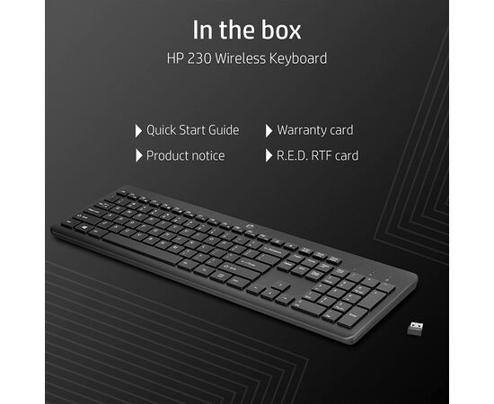 Клавиатура HP 230 Wireless UA Black (3L1E7AA), изображение 2 Клавиатура HP 230 Wireless UA Black (3L1E7AA), изображение 2