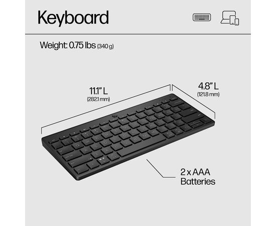 Клавиатура HP 350 Compact Multi-Device Bluetooth UA Black (692S8AA), изображение 8 Клавиатура HP 350 Compact Multi-Device Bluetooth UA Black (692S8AA), изображение 8