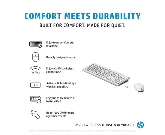 Комплект HP 230 Wireless UA White (3L1F0AA), изображение 4 Комплект HP 230 Wireless UA White (3L1F0AA), изображение 4