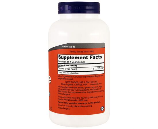 Аминокислота Now Foods Таурин, Taurine, 1000 мг, 250 вегетарианских капсул (NOW-00143), изображение 2 Аминокислота Now Foods Таурин, Taurine, 1000 мг, 250 вегетарианских капсул (NOW-00143), изображение 2