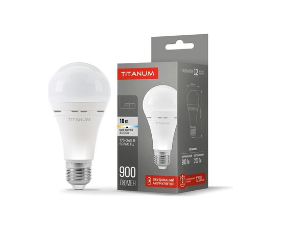 Лампочка TITANUM LED акумуляторна A68 10W E27 4000K 220V (TL-EMA68-10274)