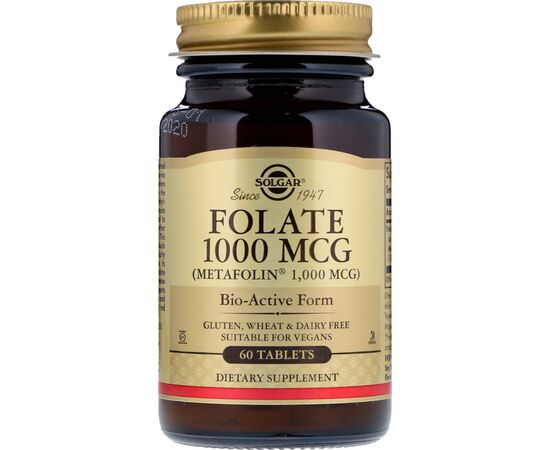 Вітамін Solgar Фолієва кислота (В9), Метафолін, Folate as Metafolin, 1,000 (SOL-53595)