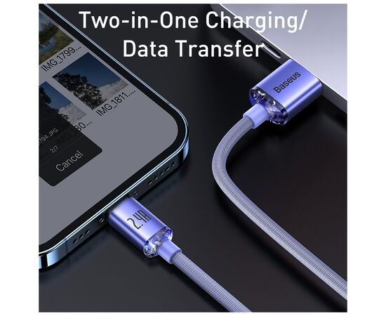 Дата кабель USB 2.0 AM to Lightning 2.0m 2.4A Purple Baseus (948090), изображение 4 Дата кабель USB 2.0 AM to Lightning 2.0m 2.4A Purple Baseus (948090), изображение 4