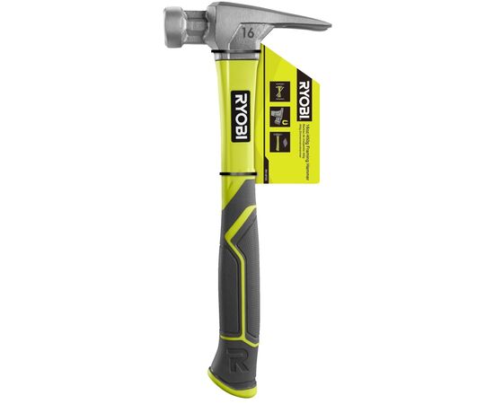 Молоток Ryobi RH16FSS, 450г, рукоятка зі скловолокна, цвяходер, магнітний тримач (5132005333), изображение 4 Молоток Ryobi RH16FSS, 450г, рукоятка зі скловолокна, цвяходер, магнітний тримач (5132005333), изображение 4