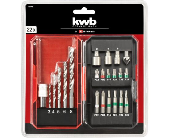 Набір свердл і біт Einhell KWB, 22 шт, кейс S-Box (108806), зображення 5