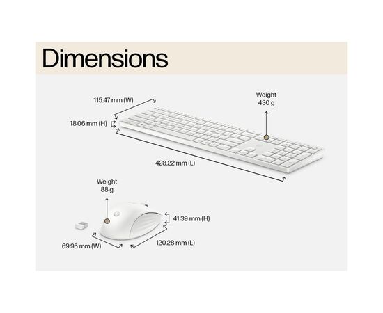 Комплект HP 650 Wireless UA White (4R016AA), изображение 4 Комплект HP 650 Wireless UA White (4R016AA), изображение 4