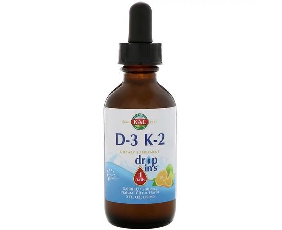 Витамин KAL Витамин D3+K2, Vitamin D-3 K-2 Drop, цитрусовый вкус, 59 мл (CAL-41369)