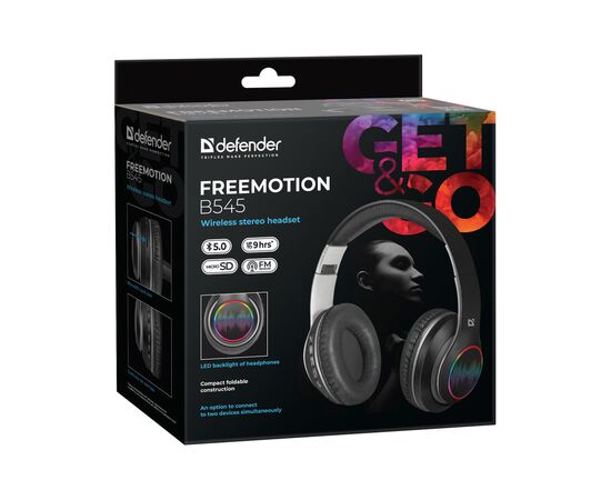 Наушники Defender FreeMotion B545 Bluetooth LED Black (63545), изображение 7 Наушники Defender FreeMotion B545 Bluetooth LED Black (63545), изображение 7