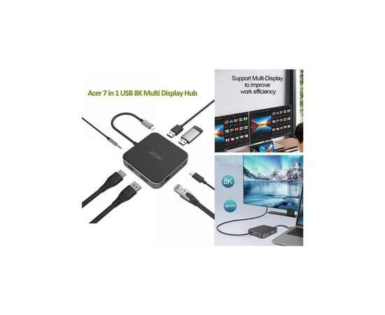 Порт-реплікатор Acer 7-in-1, 8K, HDMI, DP, 2xUSB3.2, USB-C, RJ45, 3.5mm AP (HP.DSCAB.013)